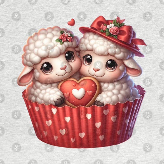 Valentine Sheep Couple In A Cupcake by Chromatic Fusion Studio